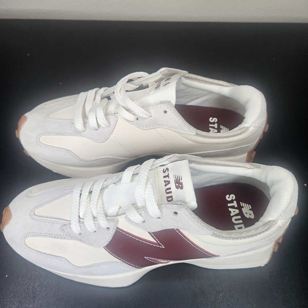 New Balance White and Maroon Sneakers